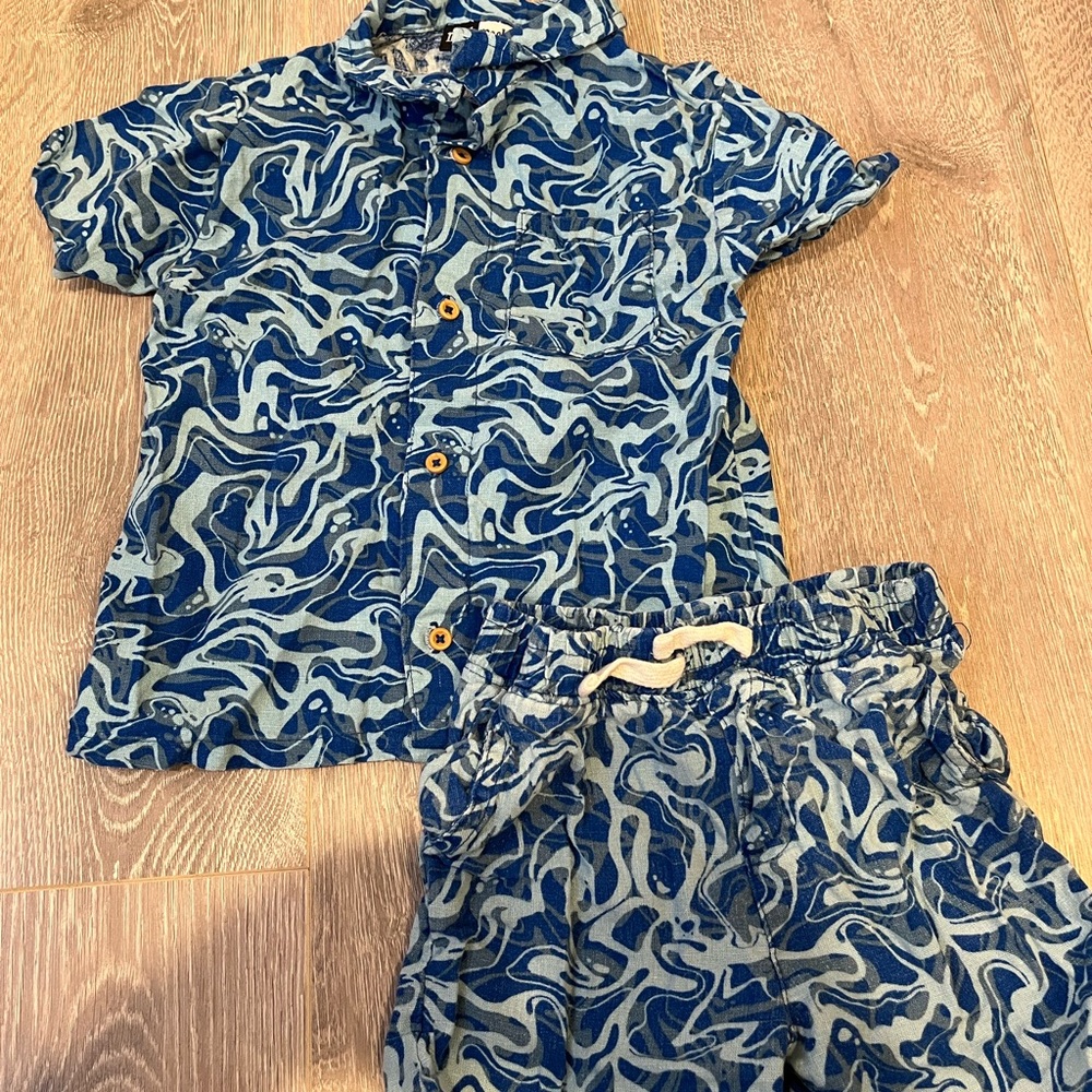 Blue Camouflage Shirt and Shorts Set